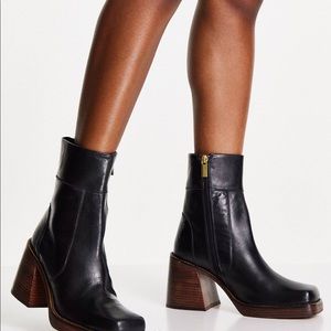 NWOT ASOS wide fit region leather mid heel boots